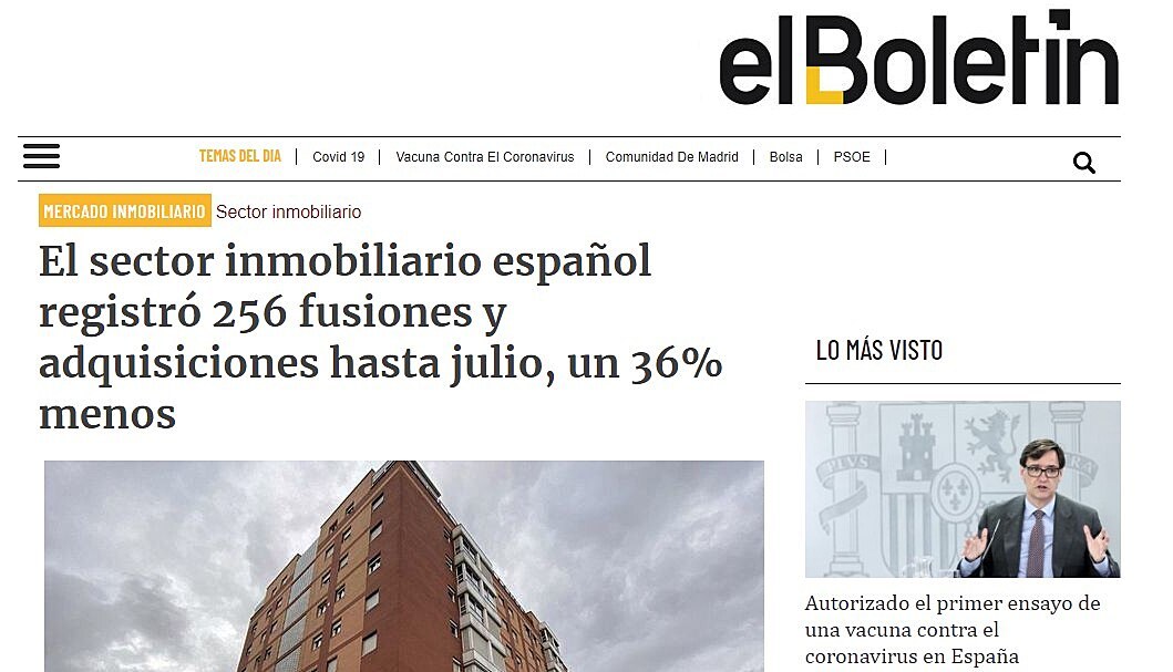 El sector inmobiliario espaol registr 256 fusiones y adquisiciones hasta julio, un 36% menos